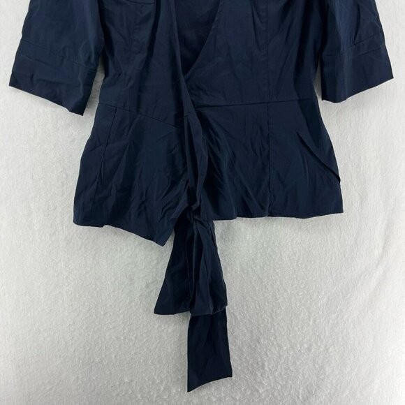 Diane Von Furstenberg Blazer Women's Sz 4 Navy Blue Tie Wrap Roll Tab 3/4 Sleeve - Picture 9 of 11